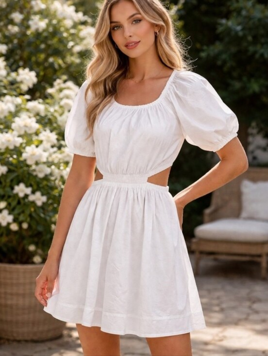Old Navy Dresses & Skirts - Old Navy Dress Size XXL White Puff Sleeve Tie Back Cut-Out Mini Swing Size XL